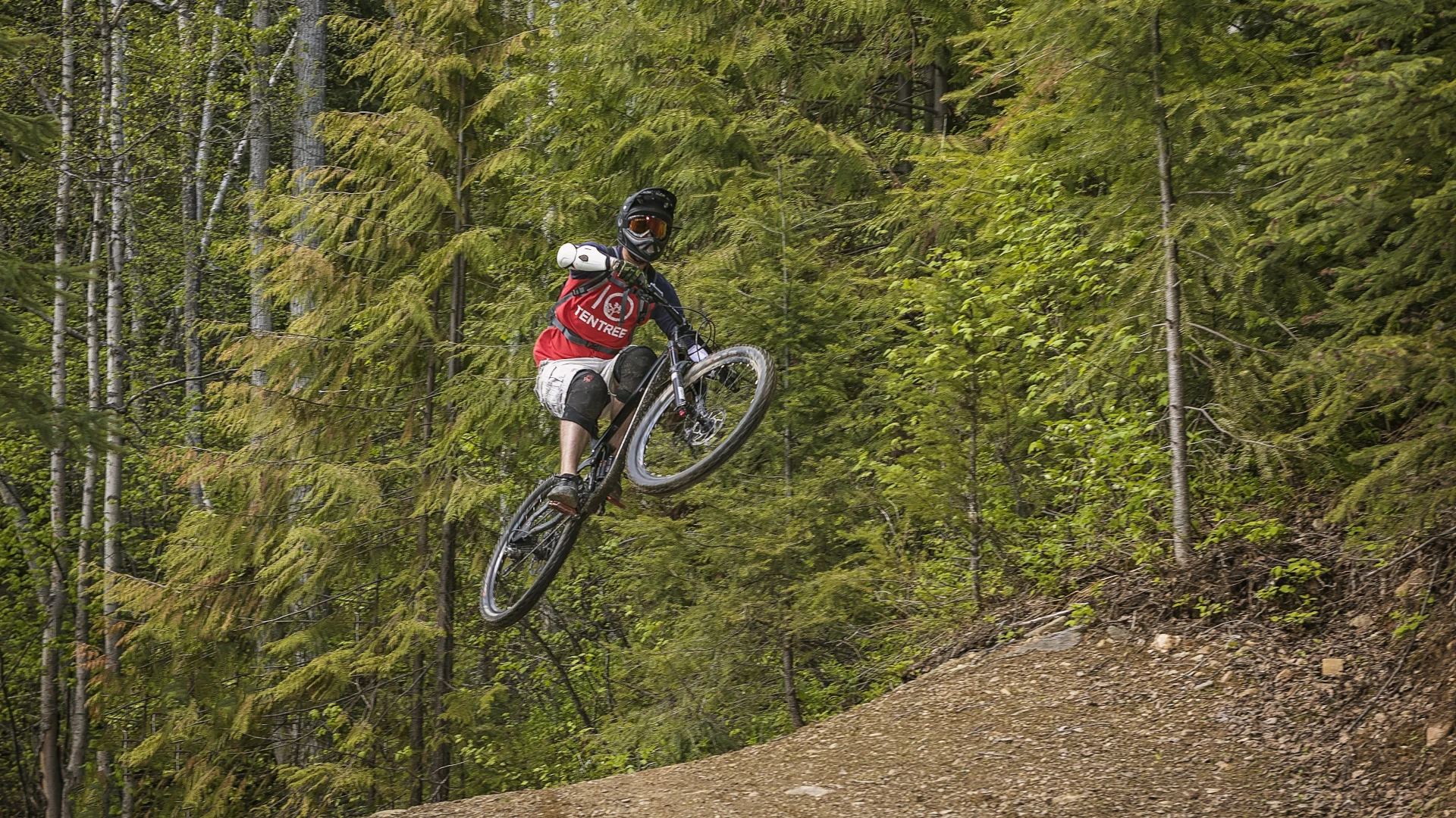 A person on a bike midair in Robson Valley